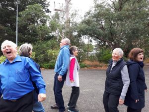 Back to back laugh at the Ferntree Gully Laughter Club.